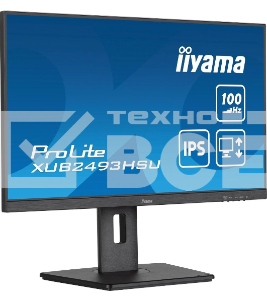 Монитор 23.8' Iiyama ProLite XUB2493HSU-B7 IPS 1920x1080, 100 Гц, 1 мс, 16:9, 300 кд/м², HDMI 1.4, DP 1.2, 3.5 Jack, USB Hub (2x USB 2.0), динамики (2x2 Вт), Adaptive-Sync, черный