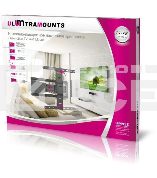 Кронштейн для телевизора Ultramounts UM955 черный 37'-75' макс.50кг настенный поворот и наклон