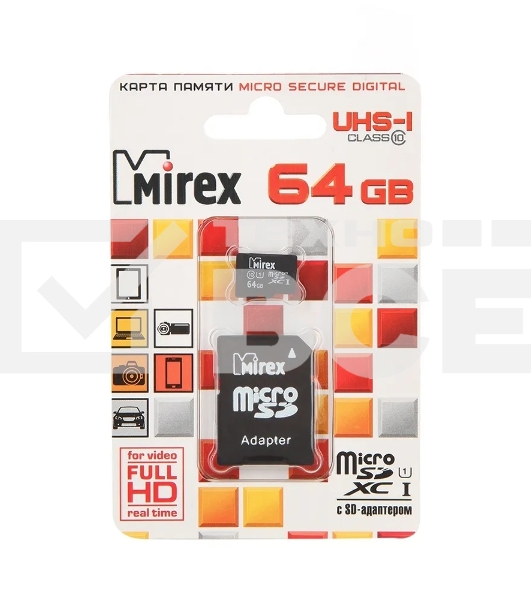 Флэш карта MicroSDHC 64GB MirexUltra Android 48Mb/s (UHS-I, class 10)+adapter
