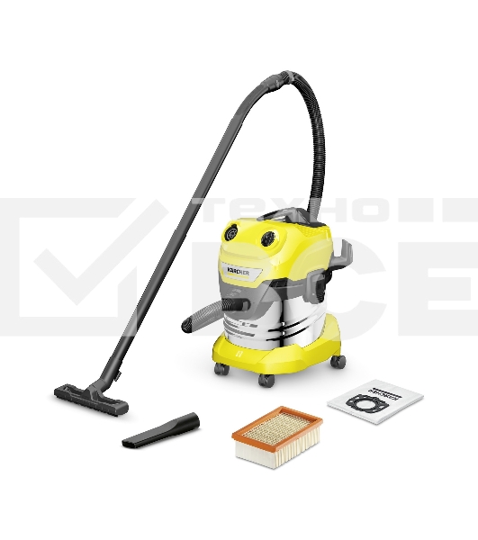 Строительный пылесос Karcher WD 4 S V-20/5/22 (1.628-260.0) желтый, 240/1000 Вт, уборка сухая/сбор воды, пылесборник мешок/контейнер, 20 л