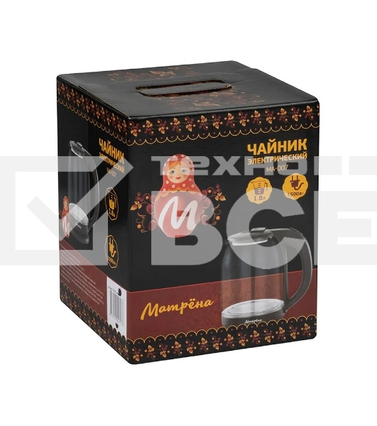Чайник электрический МАТРЕНА MA-007 1.8 л,стекло/пластик, серый (105225)