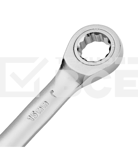 Ключ комбинированный трещоточный Denzel 14709 15 мм, CrV, матовый хром