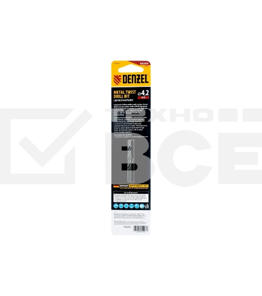 Сверло спиральное по металлу Denzel 4,2 х 119 мм, Р6М5, Golden Tip, удлиненное