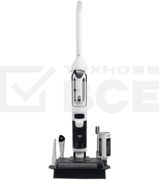 Пылесос вертикальный моющий Haier HWND Q1 белый/черный, питание от аккумулятора, 150 Вт, уборка сухая/влажная, пылесборник 0.4 л