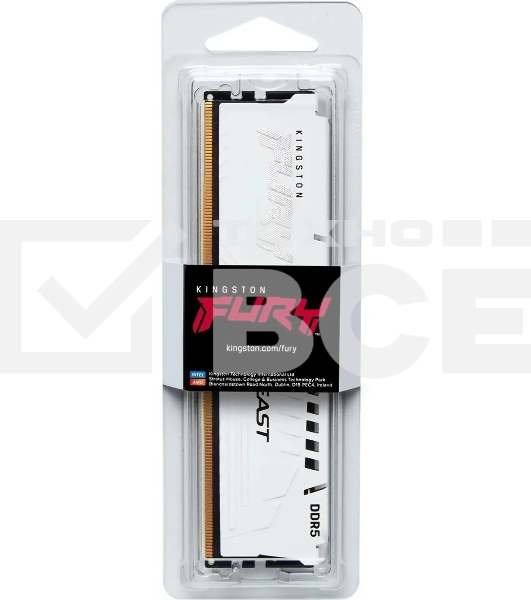 Оперативная память Kingston Fury Beast, DDR5, 32GB (1x32GB), 5600MHz, CL36, с радиаторами, белый