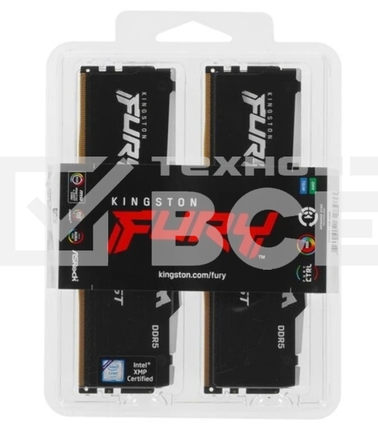 Оперативная память Kingston Fury Beast, DDR5, 16GB (2x8GB), 5600MHz, CL40, с радиаторами, RGB, черный