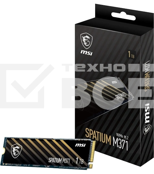 Накопитель SSD MSI Spatium M371, 1ТБ, M.2 2280, PCIe 3.0 x4, NVMe, M.2