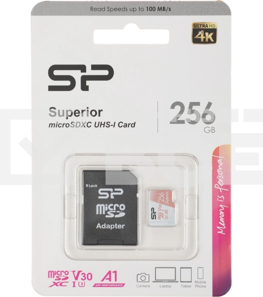 Флеш карта microSD 256Gb Silicon Power Superior A1 microSDXC Class 10 UHS-I U3 100/80 Mb/s (SD адаптер)
