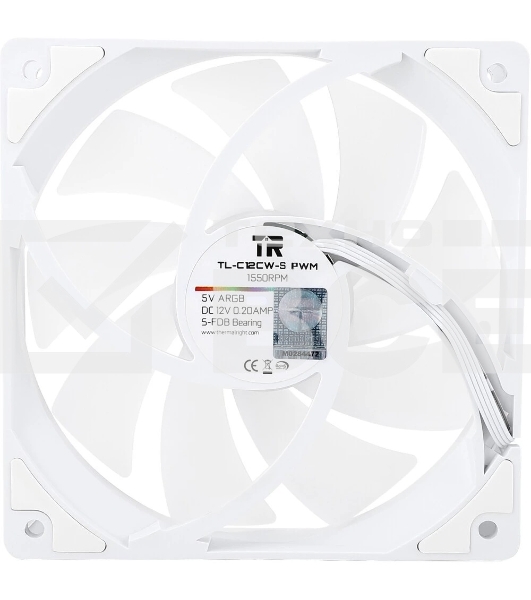 Кулер для корпуса Thermalright TL-C12CW-S (120x120x25мм, 4-pin PWM, ARGb, 66.17CFM, 25.6dBA, 1550RPM, белый)