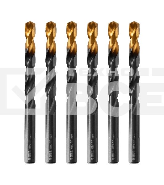 Сверло по металлу Denzel 11 мм, HSS-Tin, Golden Tip, 6 шт.