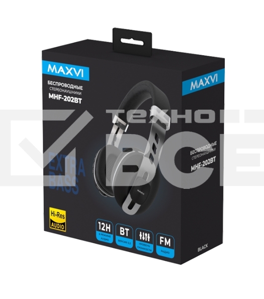 Беспроводные полноразмерные наушники Maxvi MHF-202BT черные, Bluetooth 5.3\FM\MP3\300 мАч\микрофон