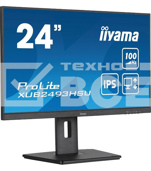 Монитор 23.8' Iiyama ProLite XUB2493HSU-B7 IPS 1920x1080, 100 Гц, 1 мс, 16:9, 300 кд/м², HDMI 1.4, DP 1.2, 3.5 Jack, USB Hub (2x USB 2.0), динамики (2x2 Вт), Adaptive-Sync, черный