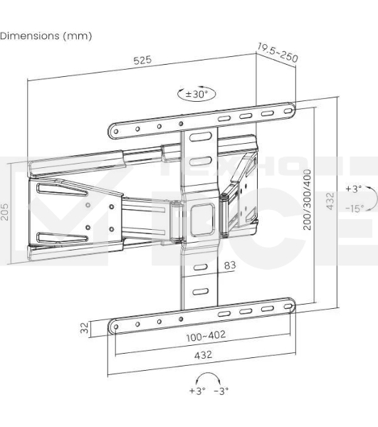 Кронштейн для телевизора Ultramounts UM955 черный 37'-75' макс.50кг настенный поворот и наклон