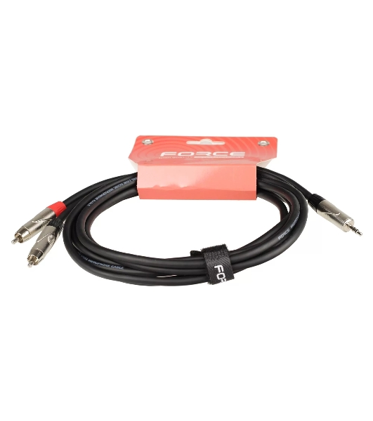 Кабель аудио FORCE FLC-18/31/8' TRS mini Jack - 2xRCA, высококачественный стерео, используется для подключения смартфонов к профессиональным аудио устройствам, диаметр 6 мм, профессиональные металлические разъемы, длина 3 м