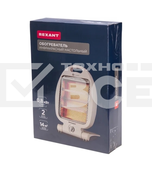 Инфракрасный обогреватель Rexant 60-0057, белый, кварцевый, 800 Вт, 14 м2, термостат, настольный, со складным основанием