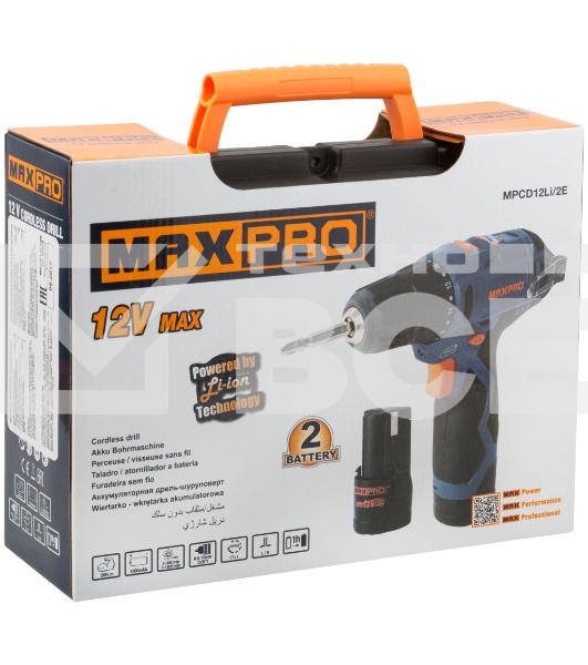 Дрель-шуруповерт MAX-PRO 85026, Аккумуляторная, 12В, 2 АКБ, Кейс