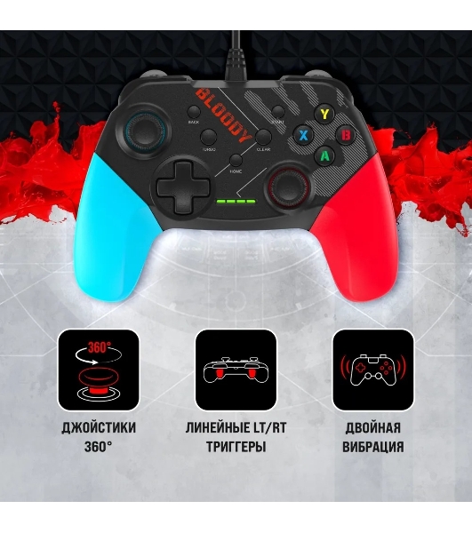 Геймпад A4Tech Bloody GP30 Sports черный/синий USB виброотдача обратная связь