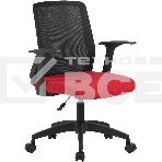 Кресло компьютерное Cactus CS-MC222-BKRD черный, сиденье темно-красный, сетка/ткань, низк.спин. крестов. пластик, пластик черный, фото 1