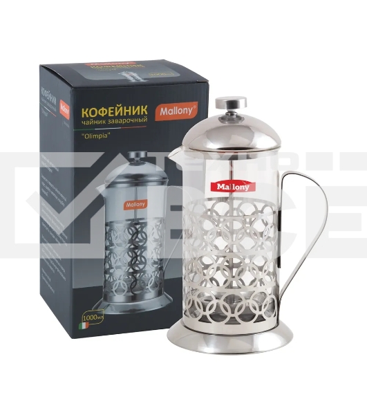 Френч-пресс MALLONY OLIMPIA,1000 мл, из жаропрочного стекла, в корп из нерж ст, T046-1000ML (950093)