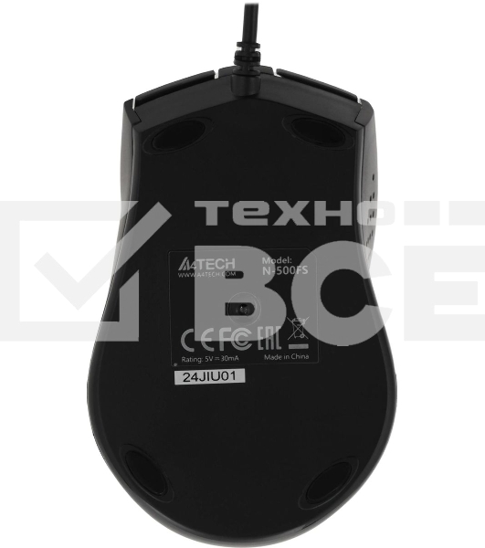 Мышь проводная A4Tech N-500FS черный, 1200 dpi, USB, кнопки - 4