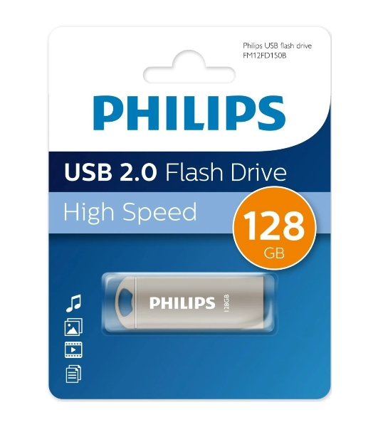 Флешка USB PHILIPS IRON (FM12FD150B/97), 128Gb, USB 2.0, R/W 25/18, серый