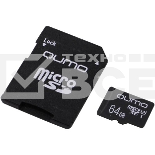 Флеш карта QUMO MicroSDXC 64GB 90/45 МБ/с UHS-I U3, Pro seria 3.0 с адаптером SD, красная картонная упаковка