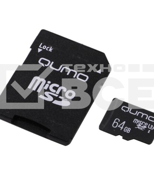 Флеш карта QUMO MicroSDXC 64GB 90/45 МБ/с UHS-I U3, Pro seria 3.0 с адаптером SD, красная картонная упаковка