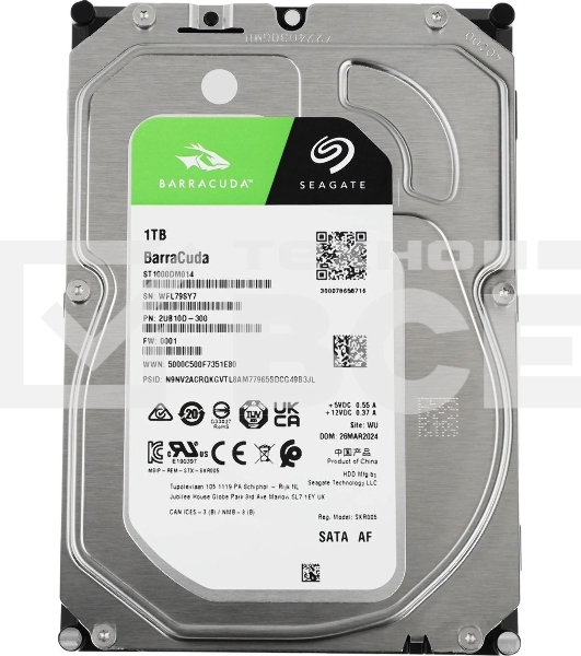 Жесткий диск Seagate BarraCuda 1TB (ST1000DM014) {Serial ATA III, 7200 rpm, 256mb buffer}
