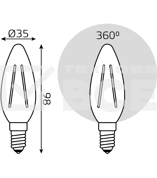 Лампа филам. Gauss Filament 12Вт цок.:E14 свеча св.свеч.бел.теп. (упак.:10шт) (32112)