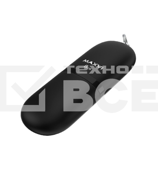Флеш диск Maxvi SF 8GB  USB 2.0 black, монолит с колпачком, soft touch