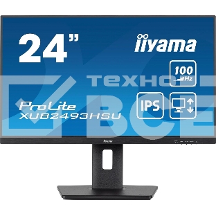 Монитор 23.8' Iiyama ProLite XUB2493HSU-B7 IPS 1920x1080, 100 Гц, 1 мс, 16:9, 300 кд/м², HDMI 1.4, DP 1.2, 3.5 Jack, USB Hub (2x USB 2.0), динамики (2x2 Вт), Adaptive-Sync, черный