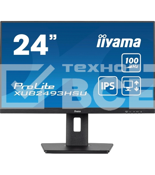 Монитор 23.8' Iiyama ProLite XUB2493HSU-B7 IPS 1920x1080, 100 Гц, 1 мс, 16:9, 300 кд/м², HDMI 1.4, DP 1.2, 3.5 Jack, USB Hub (2x USB 2.0), динамики (2x2 Вт), Adaptive-Sync, черный