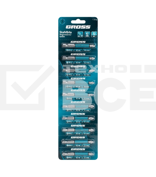 Бита Gross PH2х70 мм, сталь S2, кругл., отрывн., 10 шт.