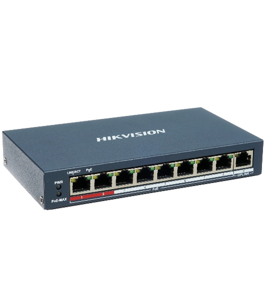 Коммутатор Hikvision DS-3E0109P-E(C), 8×100 Мбит/с PoE + 1×100 Мбит/с, неуправляемый