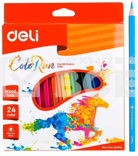 Карандаши цветные Deli ColoRun EC00120 трехгранные пластик 24цв. коробка/европод.