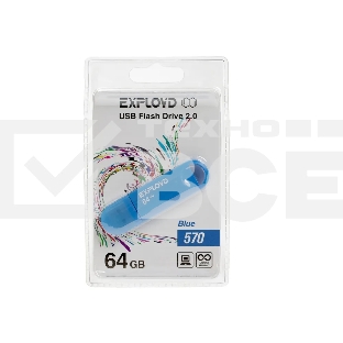 Флешка USB Exployd 570 Blue (EX-64Gb-570-Blue), 64Gb, USB 2.0, R/W 15/8, синий