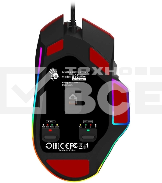 Мышь проводная A4Tech Bloody W95 Max Sports красный/черный оптическая (12000dpi) USB (10but)