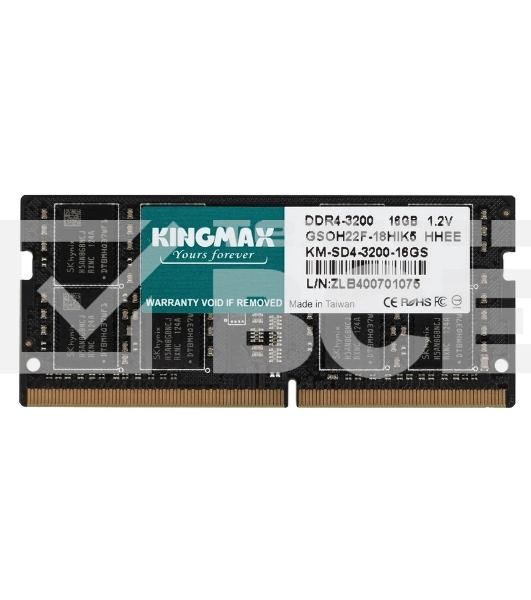 Оперативная память Kingmax KM-SD4-3200-16GS, DDR4, 16GB (1x16 GB), 3200 MHz, CL22, SO-DIMM