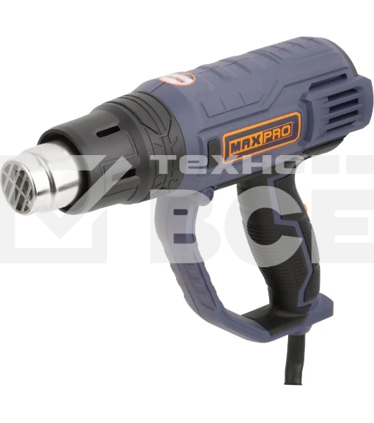 Фен технический MAX-PRO MPHG2001 2000 Вт, 60/350/600°C, 500 л/мин, 0,76 кг, резиновый кабель, резиновые вставки, кор.
