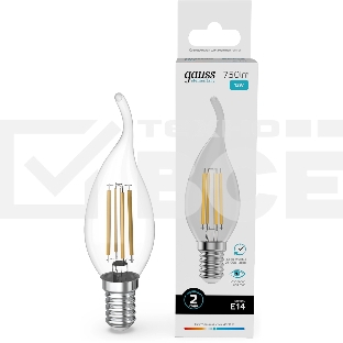 Лампа филам. Gauss Filament 12Вт цок.:E14 свеча св.свеч.бел.нейт. (упак.:10шт) (42122)