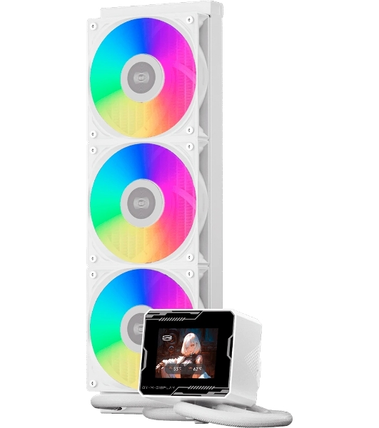 Система водяного охлаждения PcCooler GT360M Display ARGB Soc-AM5/AM4/1200/1700/1851 белый 4-pin 15-33.7dB Al LCD 310W Ret (GT360M-WHAWXX-GL)
