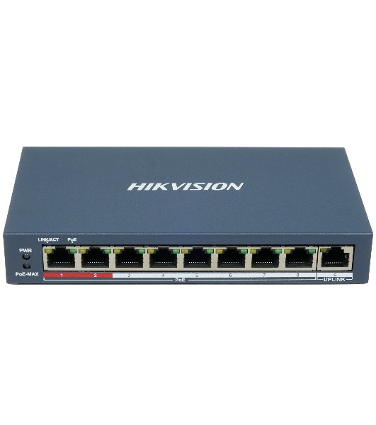 Коммутатор Hikvision DS-3E0109P-E(C), 8×100 Мбит/с PoE + 1×100 Мбит/с, неуправляемый