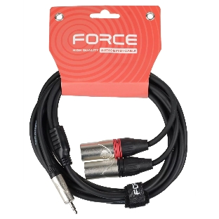 Кабель аудио FORCE FLC-19/31/8' TRS mini Jack - 2xXLR, высококачественный стерео, используется для подключения смартфонов к микшерам и аудио интерфейсам, диаметр 6 мм, профессиональные металлические разъемы, длина 3 м