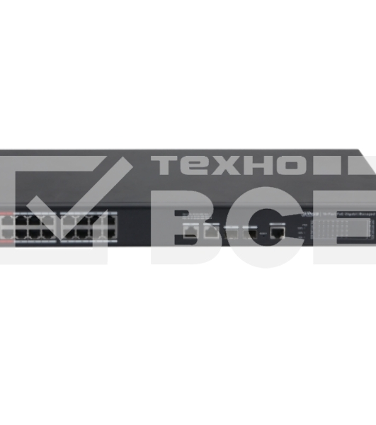 Коммутатор 20-портовый гигабитный управляемый с PoE DAHUA DH-S4220-16GT-240, уровень L2, 16xRJ45 1Gb PoE, 2xRJ45 1Gb, 2xSFP 1Gb, суммарно до 240Вт, коммутация 56 Гбит/с, MAC-таблица 8к, металл