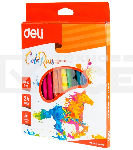 Карандаши цветные Deli ColoRun EC00120 трехгранные пластик 24цв. коробка/европод.