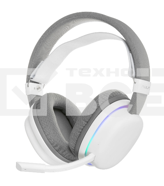 Гарнитура AULA G7 белый, беспроводная + проводная, до 65 ч, съёмный микрофон, подсветка