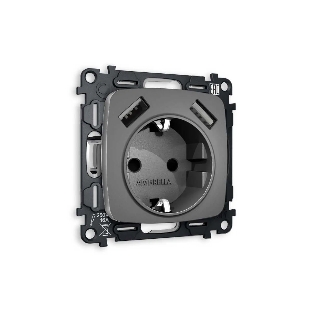 Комплект механизма электрической розетки OMEGA Антрацит серый 2USB A+A 18W (быстрая зарядка) с/з QUANT (OP6590, VM155) MO659010