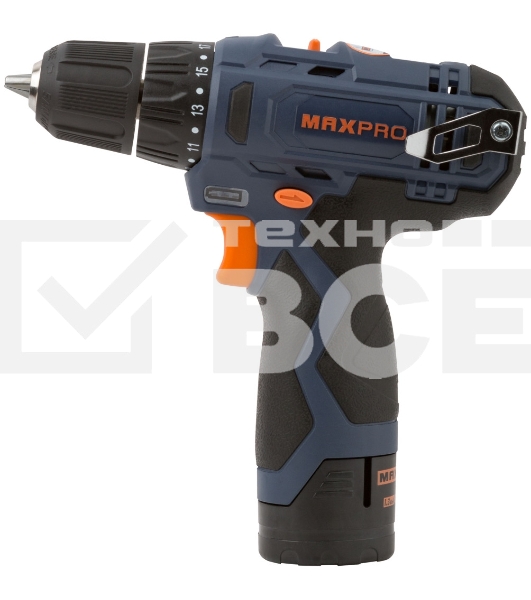 Дрель-шуруповерт MAX-PRO 85026, Аккумуляторная, 12В, 2 АКБ, Кейс