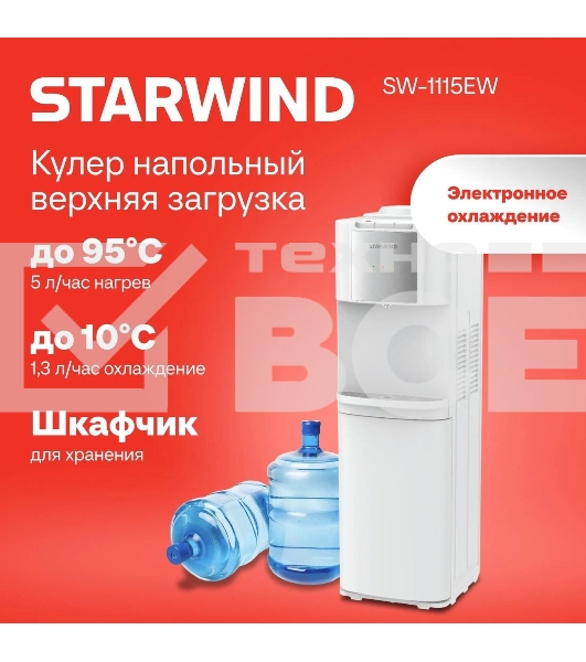 Кулер Starwind SW-1115EW напольный электронный белый