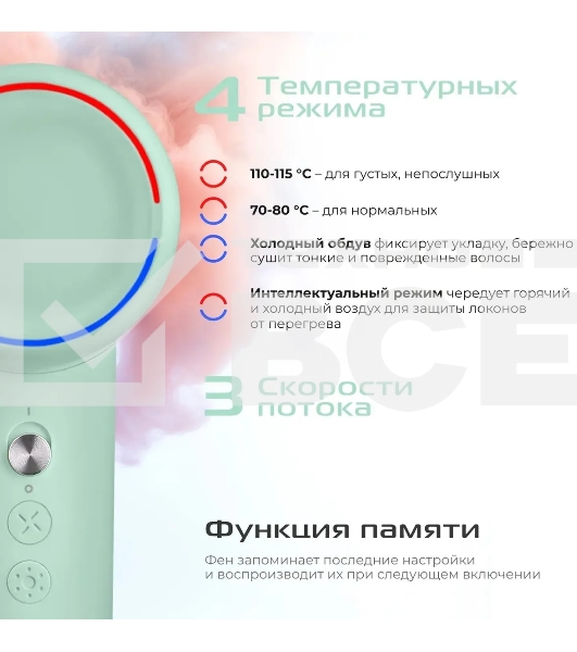 Фен Red Solution F572 1400Вт зеленый/мятный